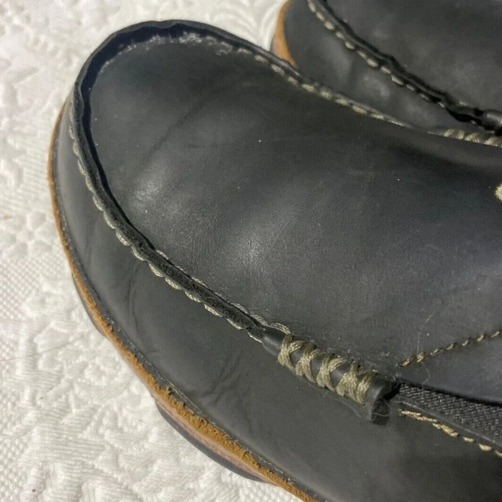 OluKai Moloa Mens Black Leather Slip On Loafers Moccasin Shoes‎ Drop In Heel 8.5